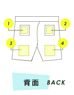 ハーフパンツ背面プリント範囲