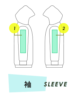 ジップパーカー 袖プリント範囲