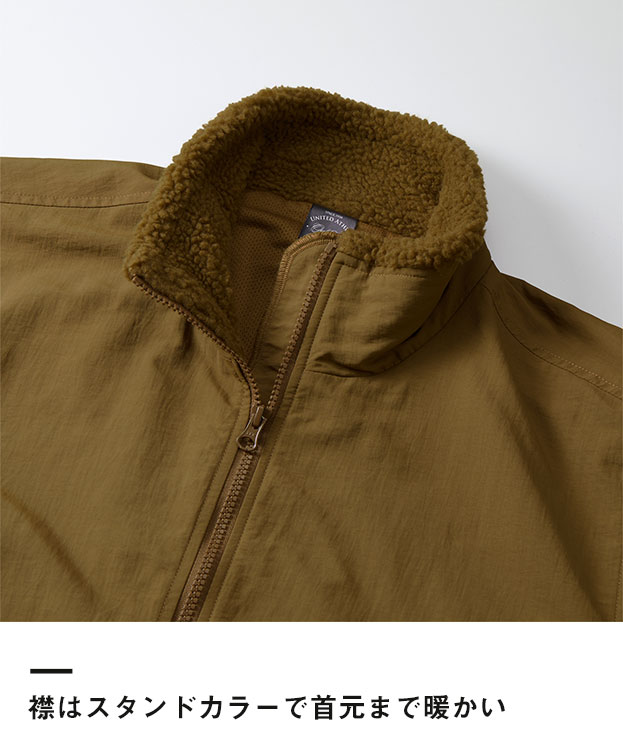 シープボア フリーススタンドジャケット（裏地付）（7495-01）襟はスタンドカラーで首元まで暖かい