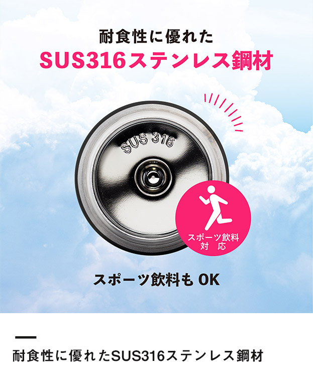 アトラス Airlist SPORTS 超軽量ハンドル付マグボトル700ml（ARSP-701）耐食性に優れたSUS316ステンレス鋼材