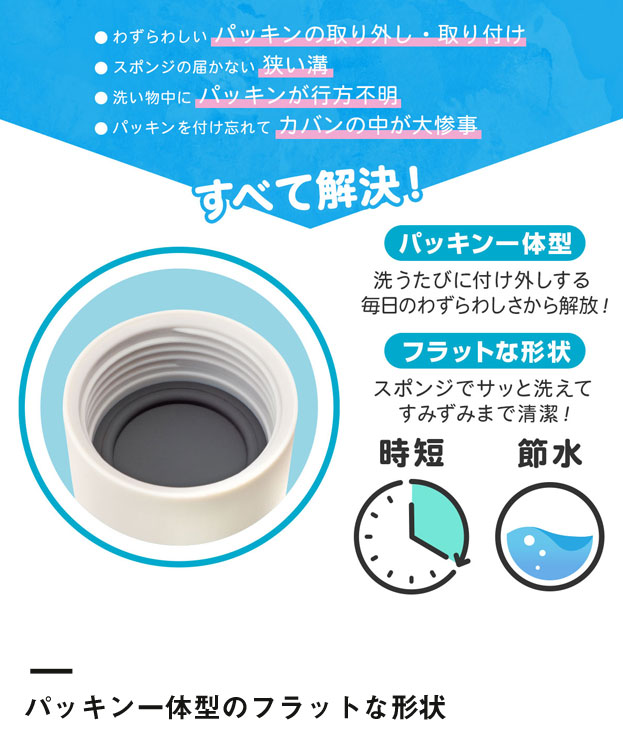 アトラス UNIR(ユニール) シームレスボトル 530ml（ASLB-530）パッキン一体型のフラットな形状