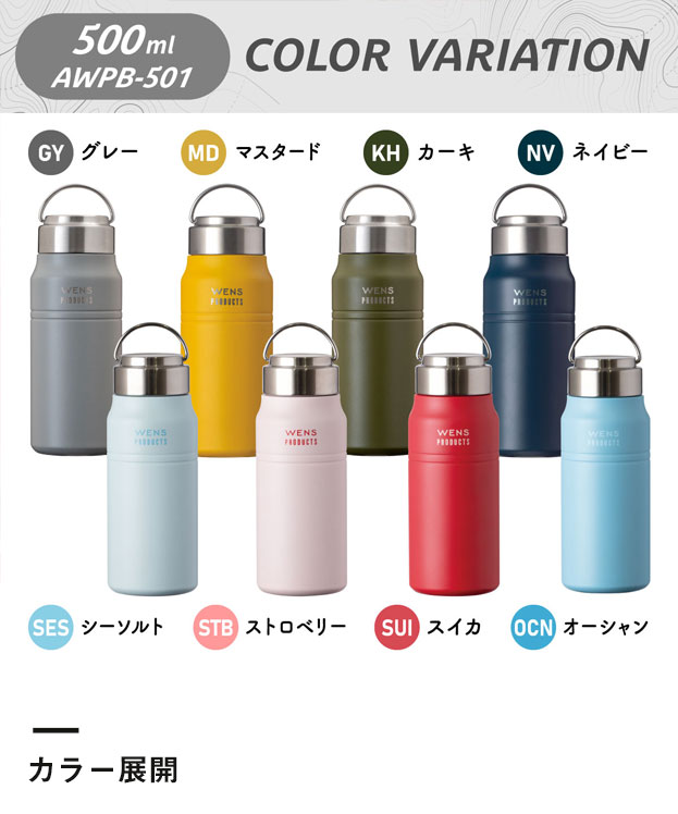 アトラス Wens ハンドル付きスクリューボトル スリムタイプ 530ml（AWPB-501）カラー展開