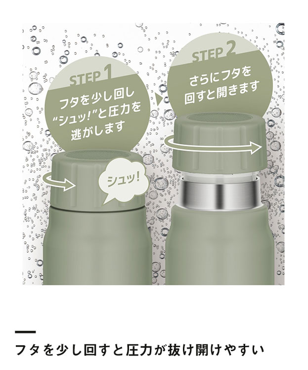 サーモス 保冷炭酸飲料ボトル  500ml（FJK-500）フタを少し回すと圧力が抜け開けやすい