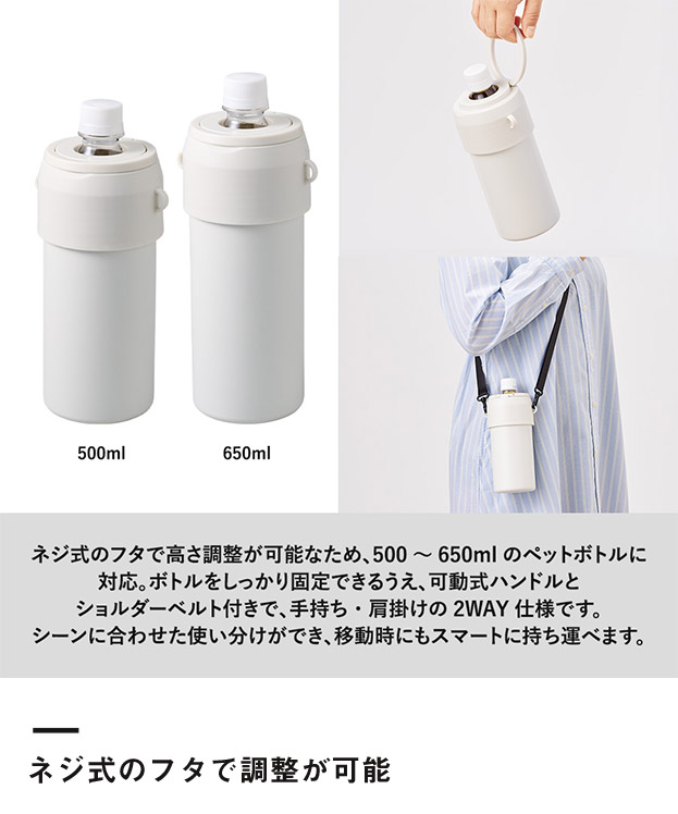 Zalatto 2WAYサーモボトルホルダー（SNS-0300917）ネジ式のフタで調整が可能