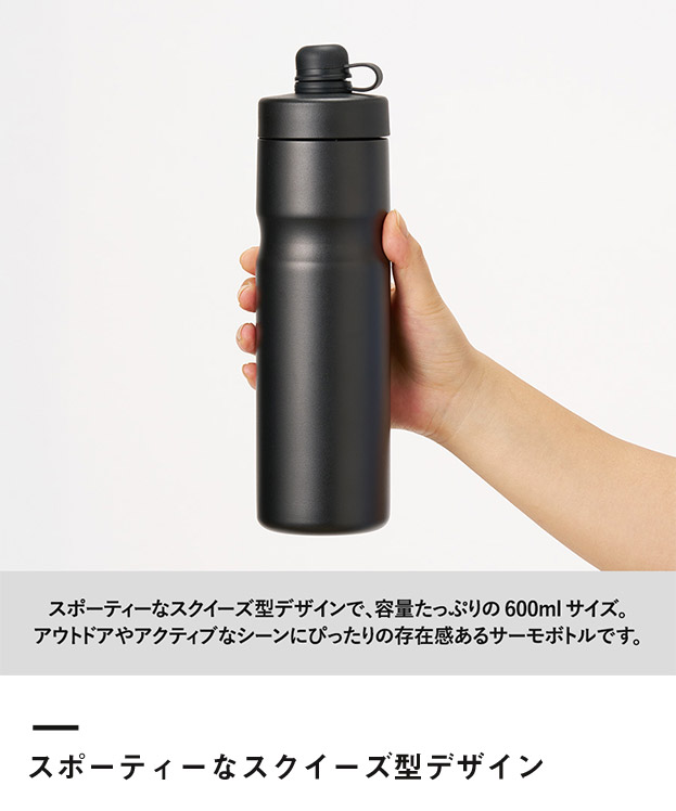 ステンレスサーモスポーツボトル600ml（SNS-0300919）スポーティーなスクイーズ型デザイン