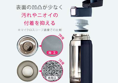 AREW-600 アトラス　Airlist 超軽量ワンタッチボトル620ml｜表面の凹凸が少なく汚れやニオイの付着を抑える