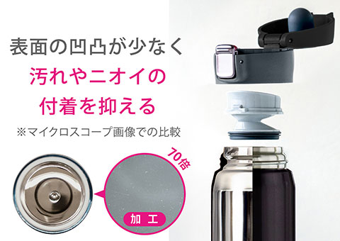 AREW-800 アトラス Airlist 超軽量ワンタッチボトル　800ml｜表面の凹凸が少なく汚れやニオイの付着を抑える