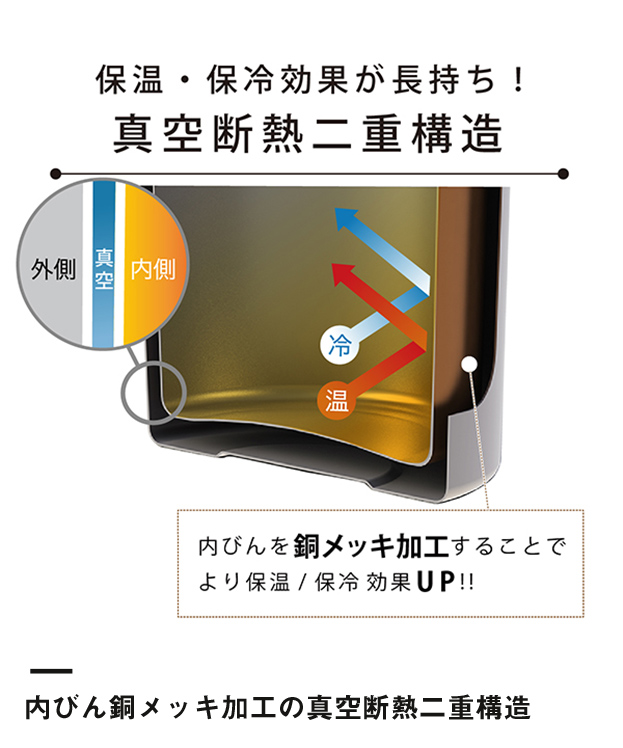 アトラス Airlist超軽量スクリューマグボトル350ml（ARS-350）内びん銅メッキ加工の真空断熱二重構造