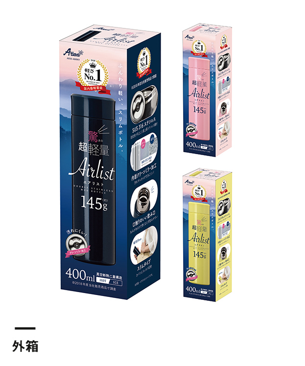 アトラス Airlist超軽量スリムボトル400ml（ARSS-400）外箱