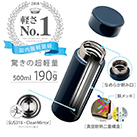 アトラス　Airlist 超軽量スリムボトル 500ml（ARSS-500）汚れやニオイの付着を抑えるクリーンミラー加工