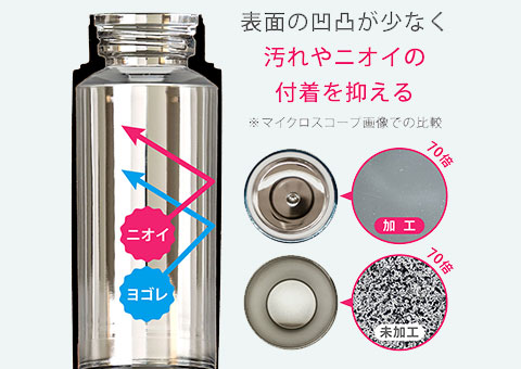 ARSS-500 アトラス Airlist 超軽量マグボトル 500ml｜表面の凹凸が少なく汚れやニオイの付着を抑える