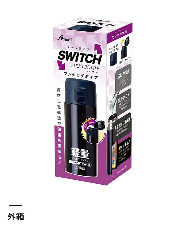 アトラス　SWITCH ワンタッチボトル370ml（AW-351）梱包箱パッケージ画像