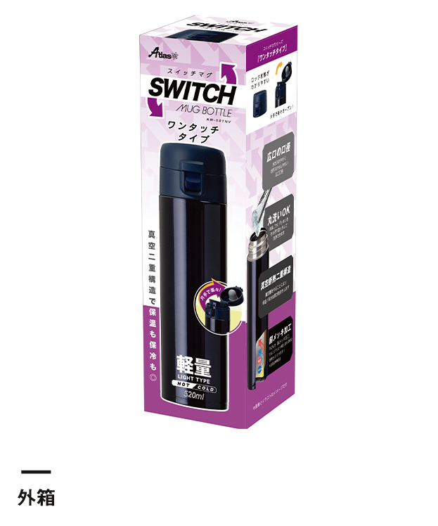 アトラス　SWITCH ワンタッチボトル520ml（AW-501）梱包箱パッケージ画像