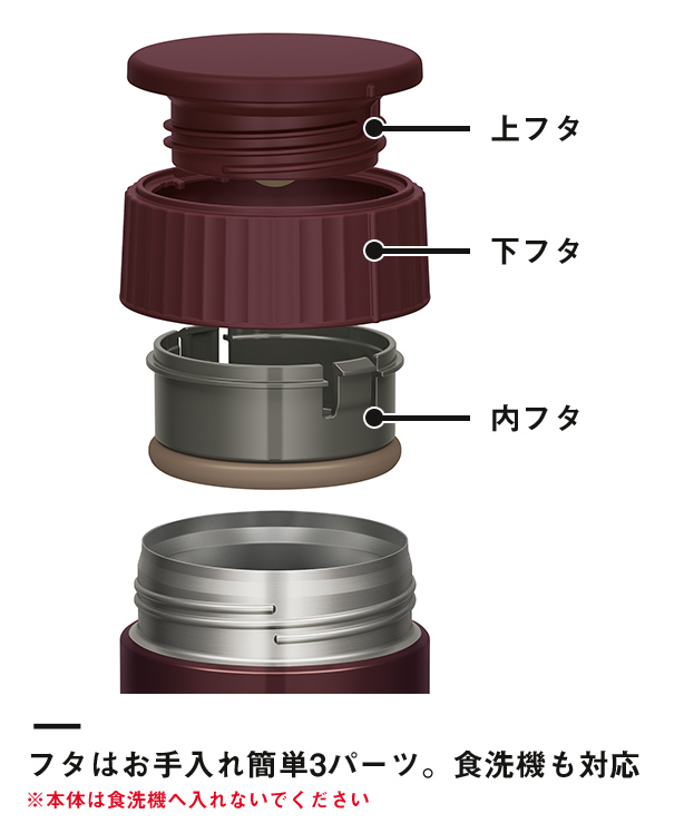 サーモス 真空断熱スープジャー 400ml（JBQ-401）フタはお手入れ簡単3パーツ。食洗機も対応　※本体は食洗機へ入れないでください