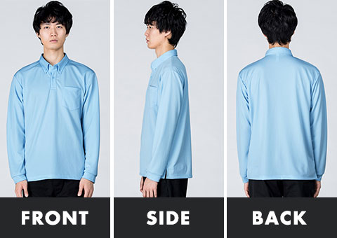 00314-ABL 4.4オンス　ドライボタンダウン長袖ポロシャツ｜FRONT、SIDE、BACK