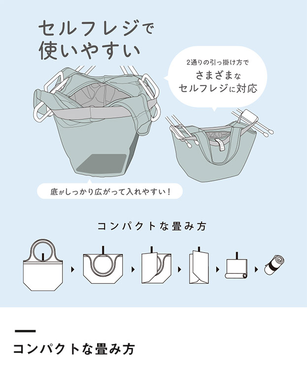 クルリト セルフレジで使いやすいコンパクトクーラーマルシェバッグ（SNS-0300892）コンパクトな畳み方