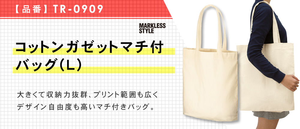 コットンガゼットマチ付バッグ(L)（TR-0909）2カラー・1サイズ