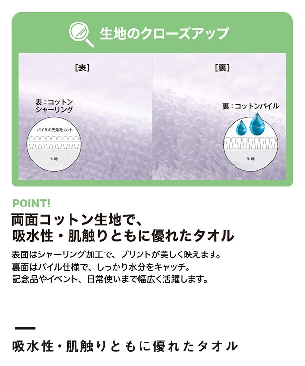 プリントしやすいコットンシャーリングフェイスタオル（厚手）　ホワイト（SNS-0301075）吸水性・肌触りともに優れたタオル