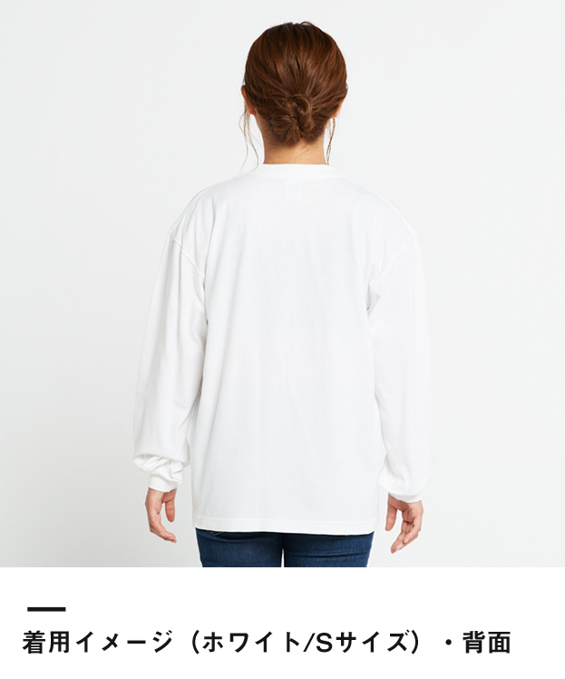 5.6オンス　ヘビーウェイトビッグLS-Tシャツ（00114-BCL）着用イメージ（ホワイト／Sサイズ）背面