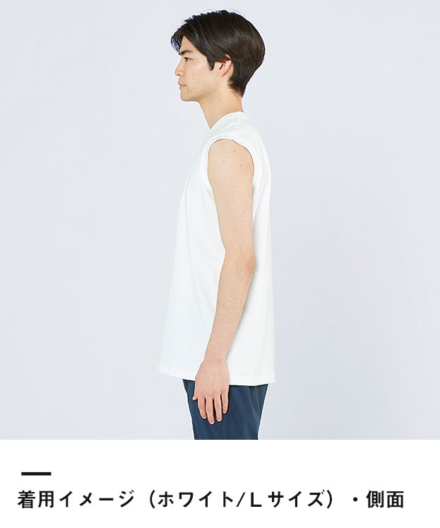 5.6オンス ヘビーウェイトスリーブレスTシャツ（00115-CNS）着用イメージ（ホワイト／Lサイズ）側面