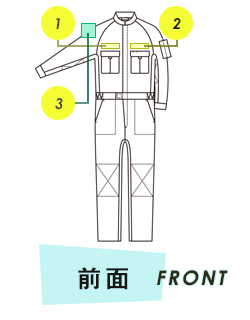ツナギ 前面プリント範囲