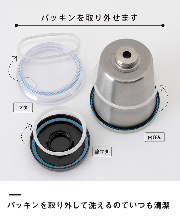 アトラス 中空ステンレスマグカップ330ml（ACM-330）パッキンを取り外して洗えるのでいつも清潔