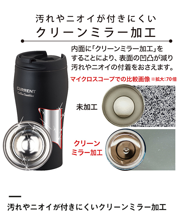 アトラス CURRENT フタ付きコーヒータンブラー 350ml（AFTN-351）汚れやニオイが付きにくいクリーンミラー加工