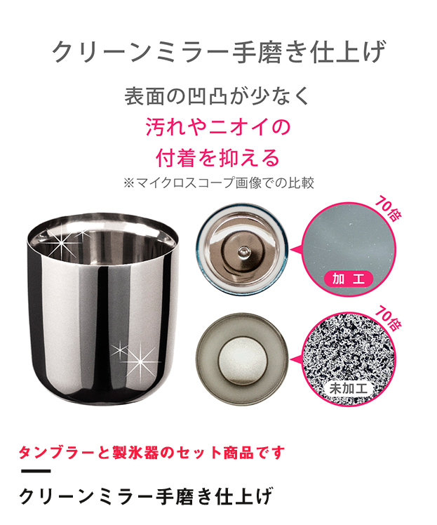 アトラス Sinqs磨き上げステンレスロックグラス260ml+俺の丸氷(吉川国工業）セット（AST-260TMset）クリーンミラー手磨き仕上げ