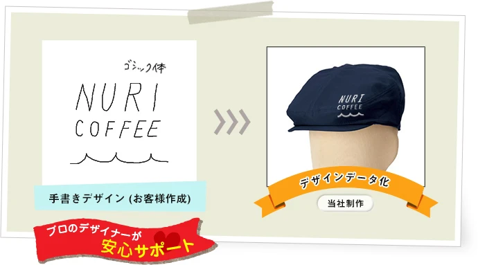 お客様が作成した手書きデザインを、当社がデザインデータ化いたします。